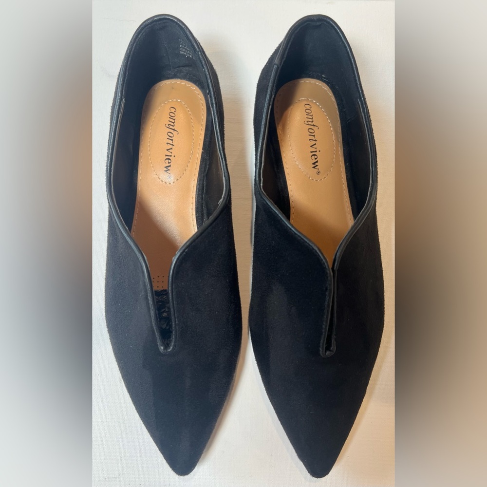 Comfortview Victorian Style Black Suede Women’s Slip-On Loafers Point Toe - Picture 2 of 7